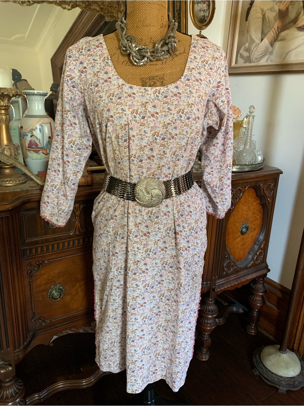 Vintage Cotton Cottagecore Floral Boho Hippie Tunic Dress Nightgown Kurti